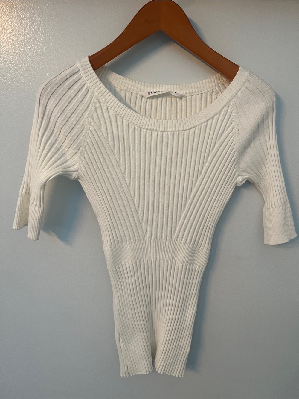 Athleta White Ribbed Scoop-Neck Knit Top